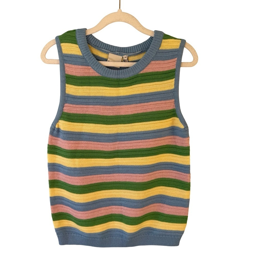 ICHI Striped Scandi Pastel Sleeveless Knit Top Size XS Casual Spring Summer - Picture 2 of 12